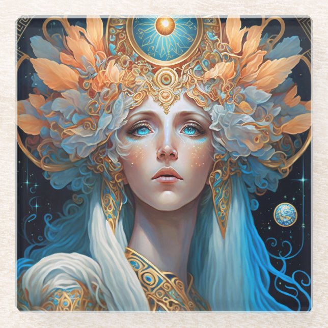 Night Goddess Queen Fantasy Art Glass Coaster (Front)