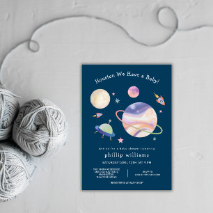 Night Green Galaxy Space Moon Star Baby Shower Invitation
