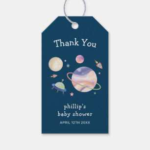 Night Green Galaxy Space Moon Star Boy Baby Shower Gift Tags