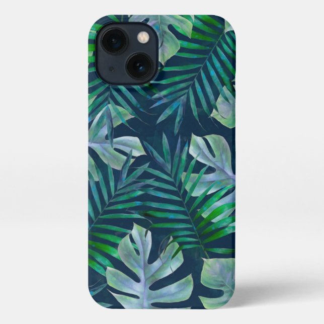 Night Green Tropical Leaves iPhone Case (Back)