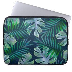 Night Green Tropical Leaves Laptop Sleeve