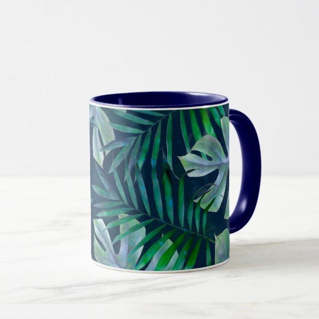 Night Green Tropical Leaves  Mug (Front Right)