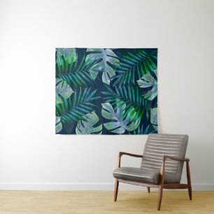 Night Green Tropical Leaves  Tapestry