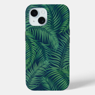 Night Green Tropical Palm Leaves iPhone 15 Case