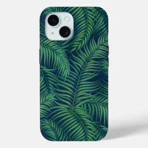 Night Green Tropical Palm Leaves iPhone 15 Case