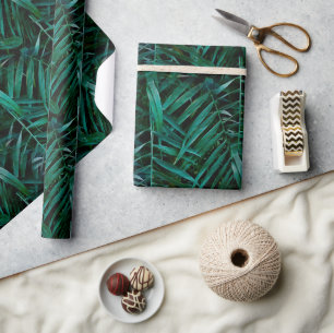 Night Green Tropical Palm Leaves  Wrapping Paper