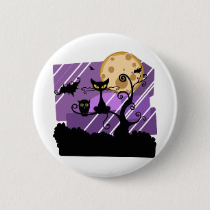 Night Halloween Moon Cat Tree Outside Owl Bat 6 Cm Round Badge