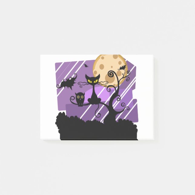 Night Halloween Moon Cat Tree Outside Owl Bat Post-it Notes (Front)