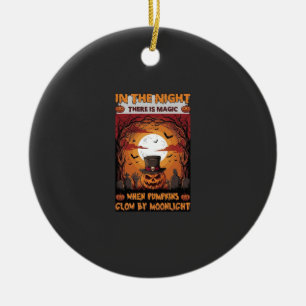 Night Halloween Pumpkin Top Hat Bats Graveyard_1 Ceramic Tree Decoration
