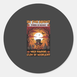 Night Halloween Pumpkin Top Hat Bats Graveyard_1 Classic Round Sticker