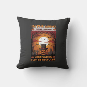 Night Halloween Pumpkin Top Hat Bats Graveyard_1 Cushion