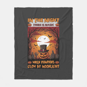Night Halloween Pumpkin Top Hat Bats Graveyard_1 Fleece Blanket