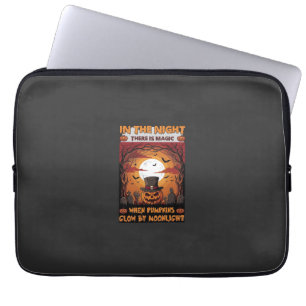 Night Halloween Pumpkin Top Hat Bats Graveyard_1 Laptop Sleeve