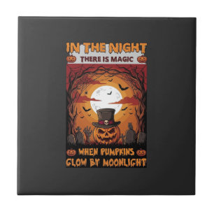 Night Halloween Pumpkin Top Hat Bats Graveyard_1 Tile