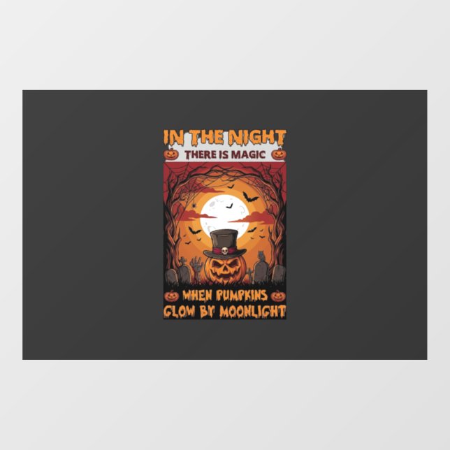 Night Halloween Pumpkin Top Hat Bats Graveyard_1 Window Cling (Sheet)