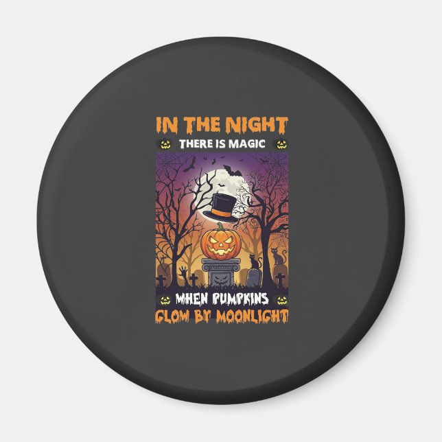 Night Halloween Pumpkin Top Hat Moon Graveyard Magnet (Front)