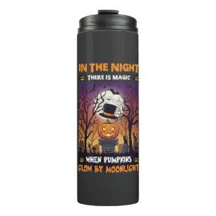 Night Halloween Pumpkin Top Hat Moon Graveyard Thermal Tumbler
