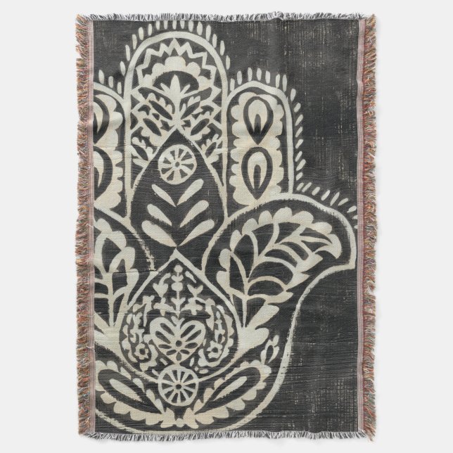Night Hamsa Throw Blanket (Front Vertical)