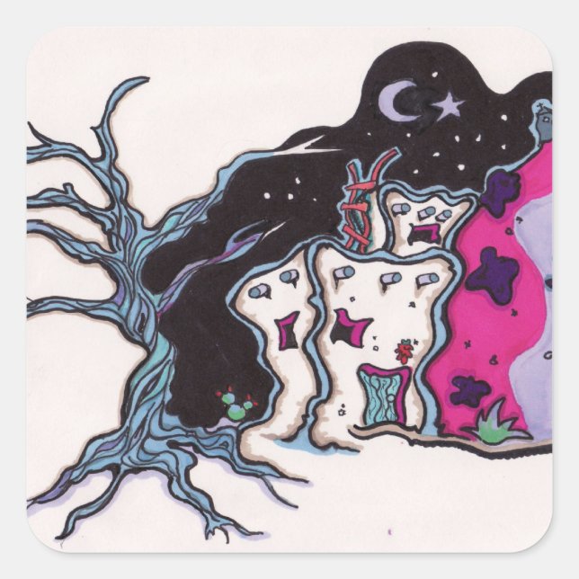 Night house square sticker (Front)