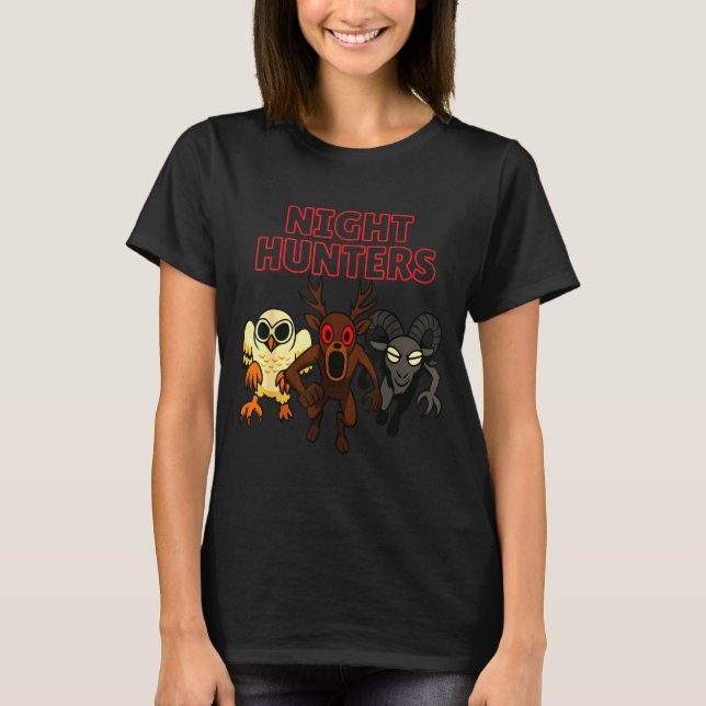 Night Hunters. 3 Animals In The Forest. Cool Gamer T-Shirt (Front)
