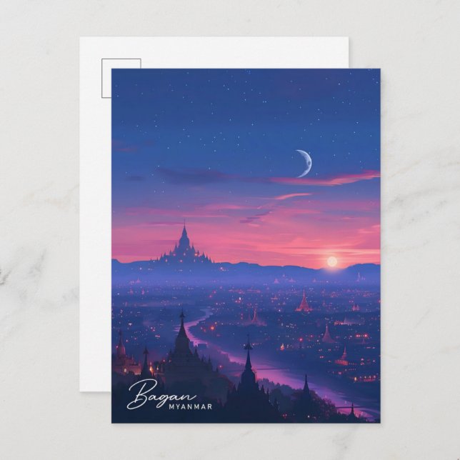 Night in Bagan Myanmar Vintage Travel  Postcard (Front/Back)