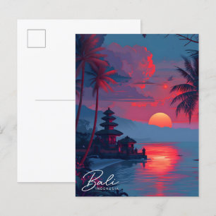 Night in Bali Indonesia Vintage Travel  Postcard