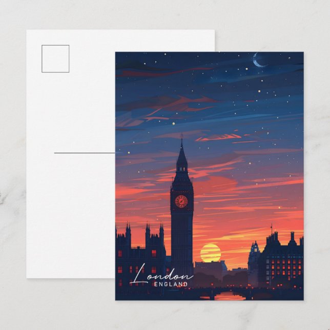 Night in Big Ben London England Travel  Postcard (Front/Back)