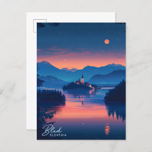 Night in Bled Slovenia Travel Postcard