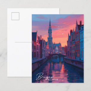 Night in Bruges Belgium Travel  Postcard