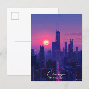 Night in Chicago Illinois USA Travel Postcard