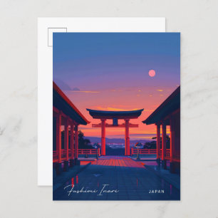 Night in Fushimi Inari Japan Vintage Travel Postcard