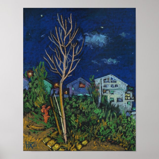 Night in Haifa, Cityscape Landscape Painting Art Poster (Front)