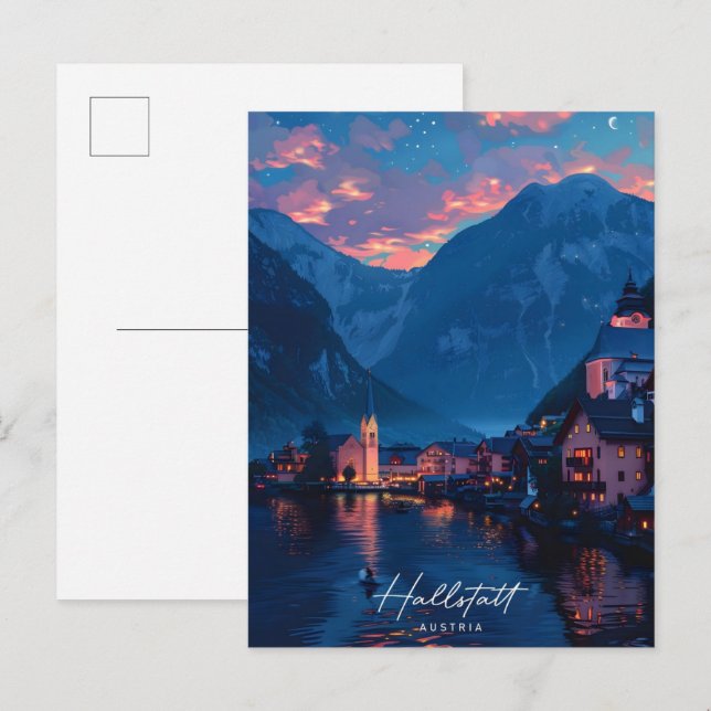 Night in Hallstatt Austria Vintage Travel  Postcard (Front/Back)