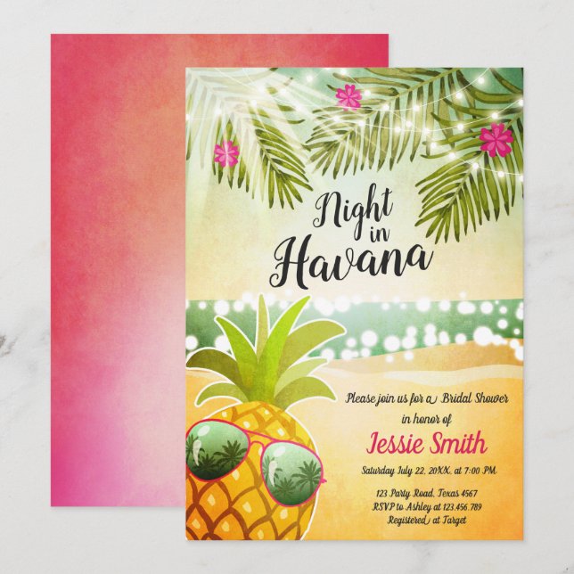 Night In Havana Bridal Shower Invitation Hot Night (Front/Back)