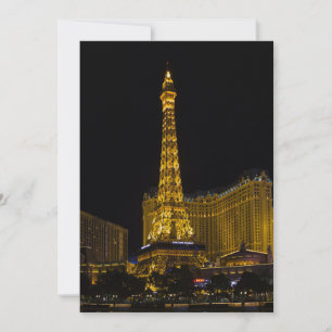 Night in Las Vegas Nevada view of Eiffel tower Invitation
