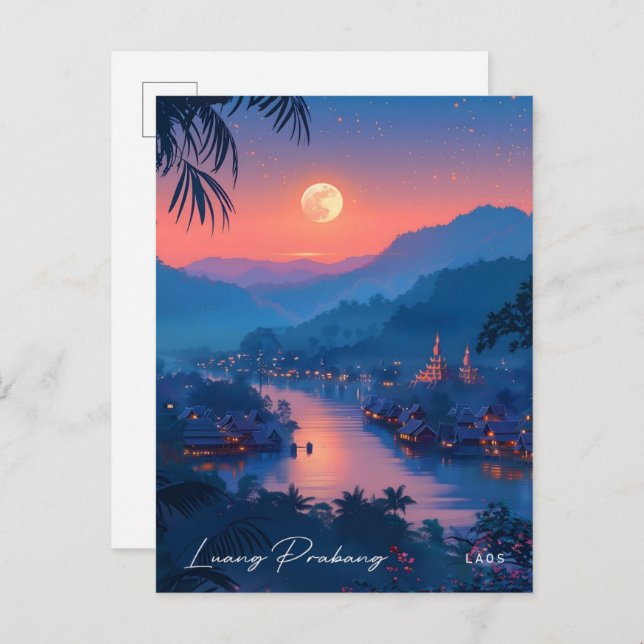 Night in Luang Prabang Laos Vintage Travel  Postcard (Front/Back)