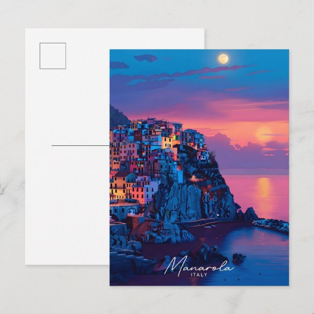 Night in Manarola Italy Vintage Travel  Postcard (Front/Back)