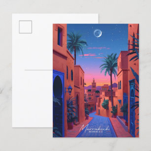 Night in Marrakech Morocco Vintage Travel  Postcard