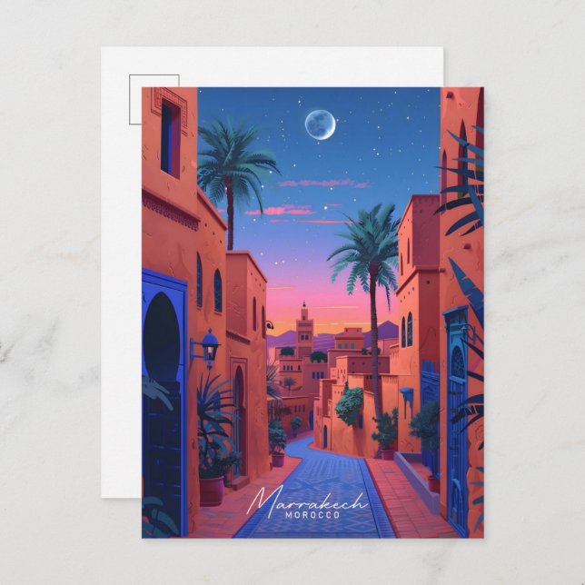 Night in Marrakech Morocco Vintage Travel  Postcard (Front/Back)