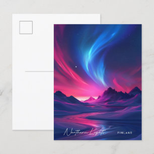 Night in Northern Lights Finland Travel  Postcard