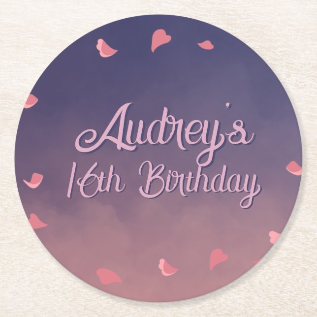 Night in Paris Birthday  Round Paper Coaster (Front)