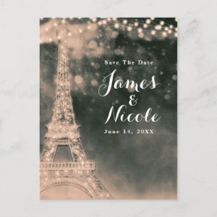 Night in Paris Eiffel Tower & Lights Save the Date Announcement Postcard