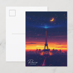 Night in Paris France Vintage Travel  Postcard