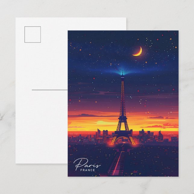 Night in Paris France Vintage Travel  Postcard (Front/Back)