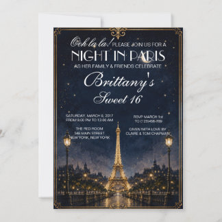 Night in Paris Sweet 16 Custom Invitation