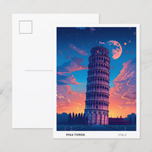 Night in Pisa Tower Italy Travel  Postcard
