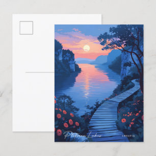 Night in Plitvice Lakes Croatia Vintage Travel Postcard