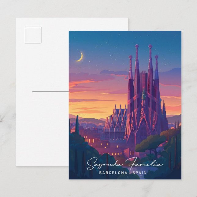 Night in Sagrada Familia Barcelona Spain Travel  Postcard (Front/Back)