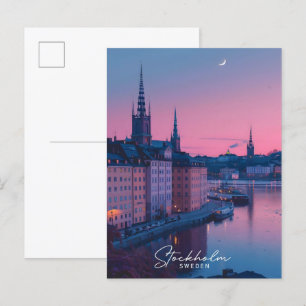 Night in Stockholm Sweden Vintage Travel Postcard