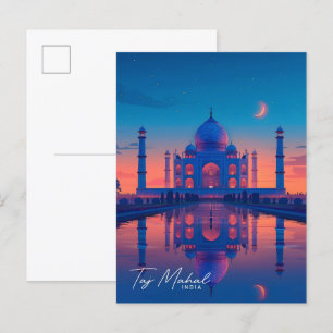 Night in Taj Mahal India Vintage Travel  Postcard